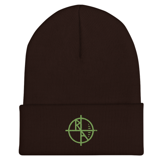 Brown Cuffed Beanie Green Logo