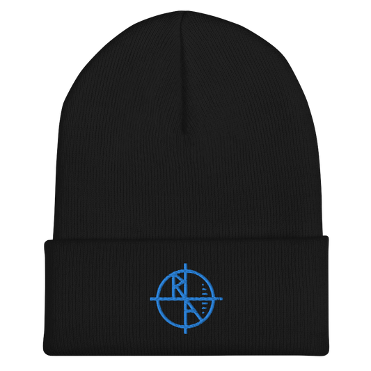 Black Cuffed Beanie Blue Logo