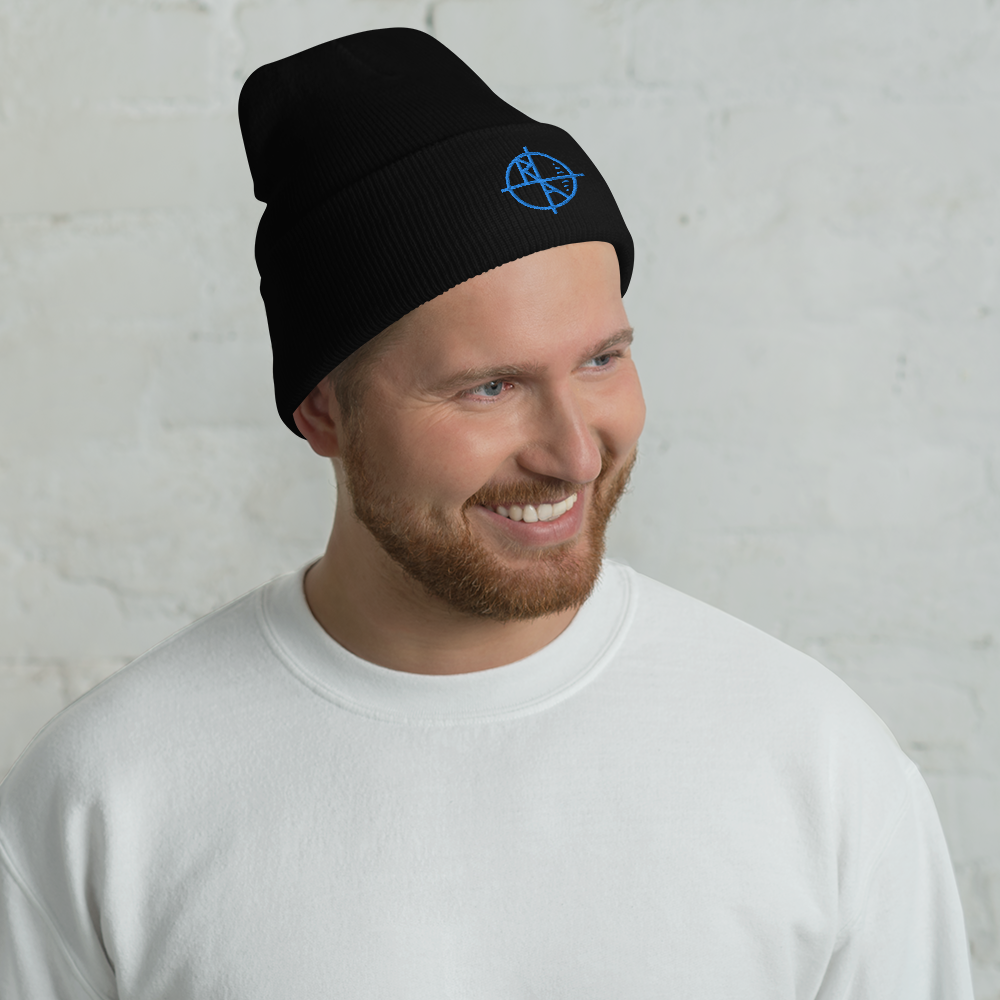 Black Cuffed Beanie Blue Logo