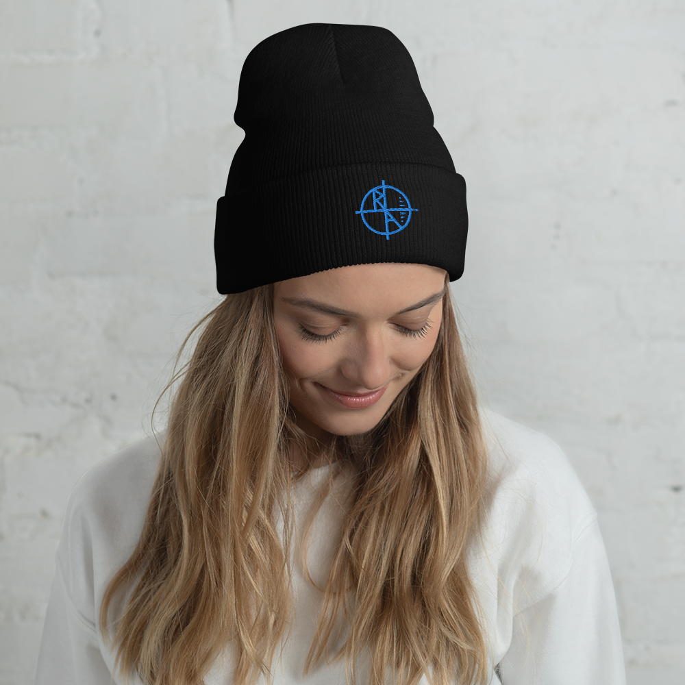 Black Cuffed Beanie Blue Logo