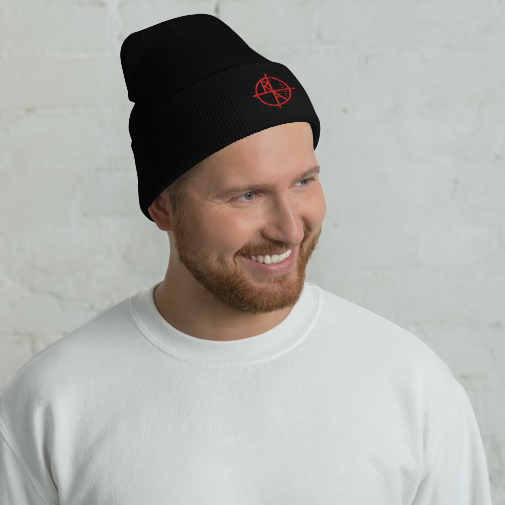 Black Cuffed Beanie Red Logo