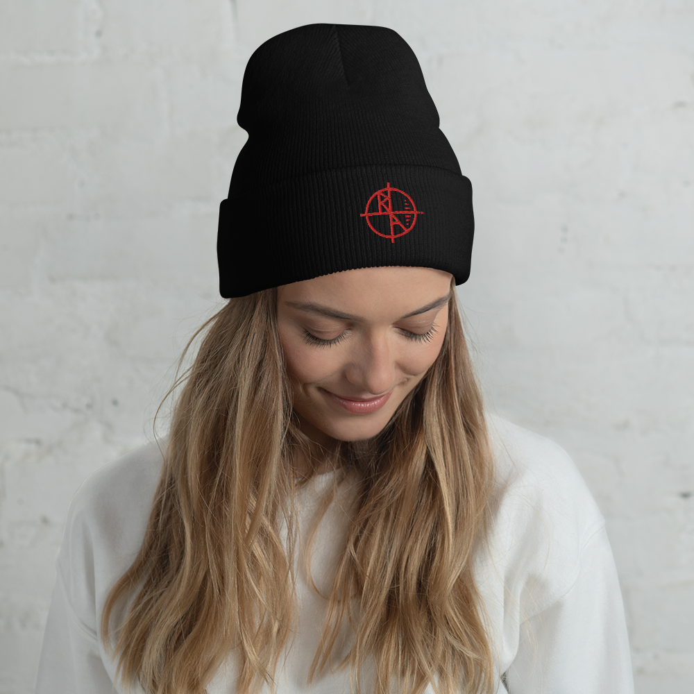 Black Cuffed Beanie Red Logo