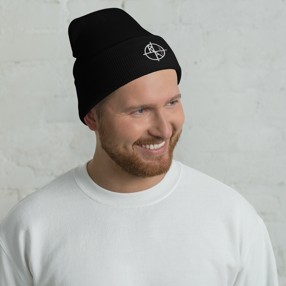 Black Cuffed Beanie White Logo