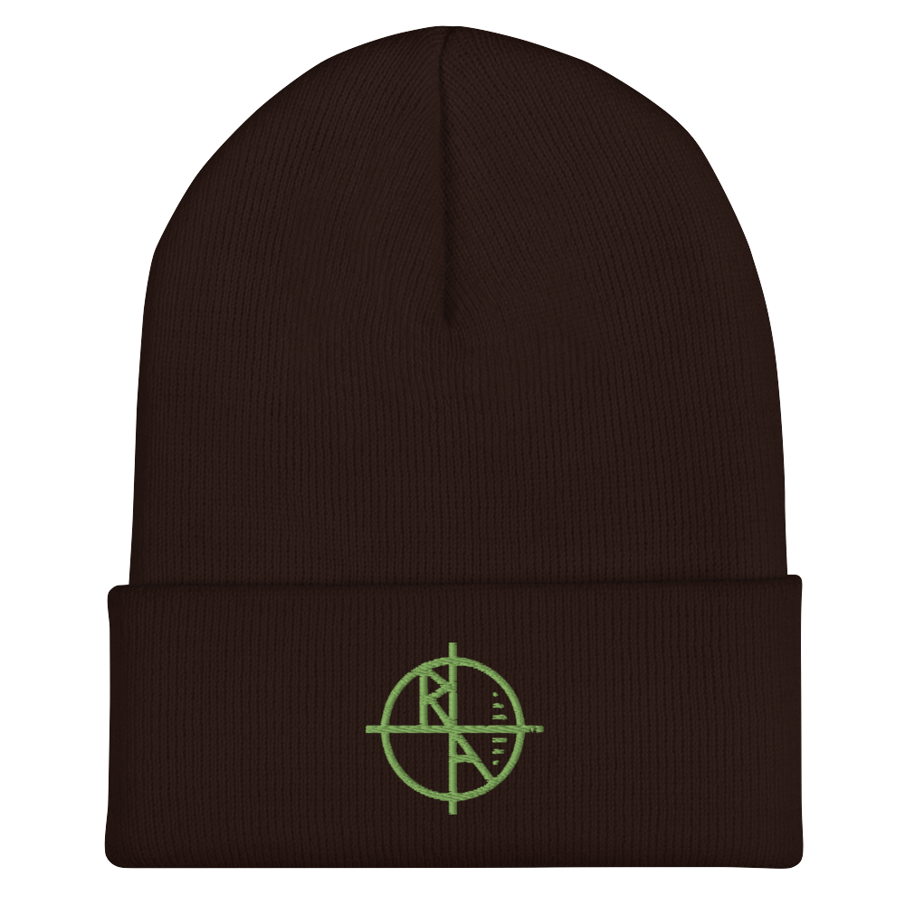 Brown Cuffed Beanie Green Logo