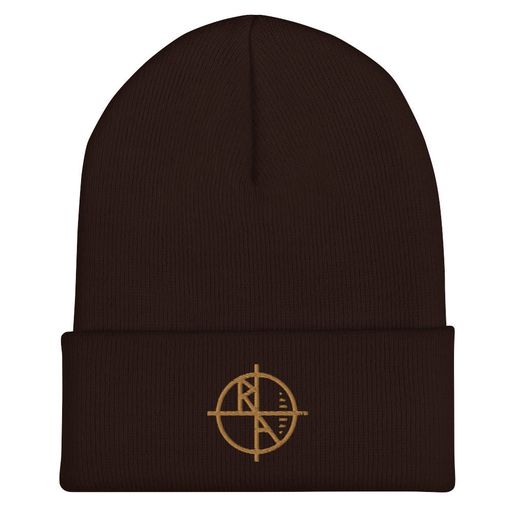 Brown Cuffed Beanie Gold Logo