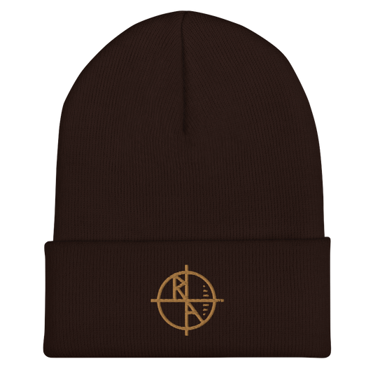 Brown Cuffed Beanie Gold Logo