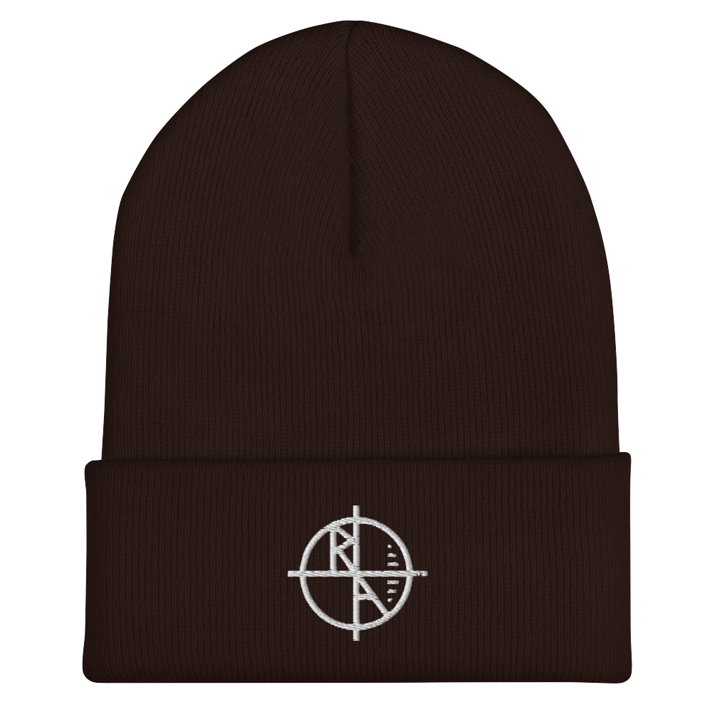 Brown Cuffed Beanie White Logo