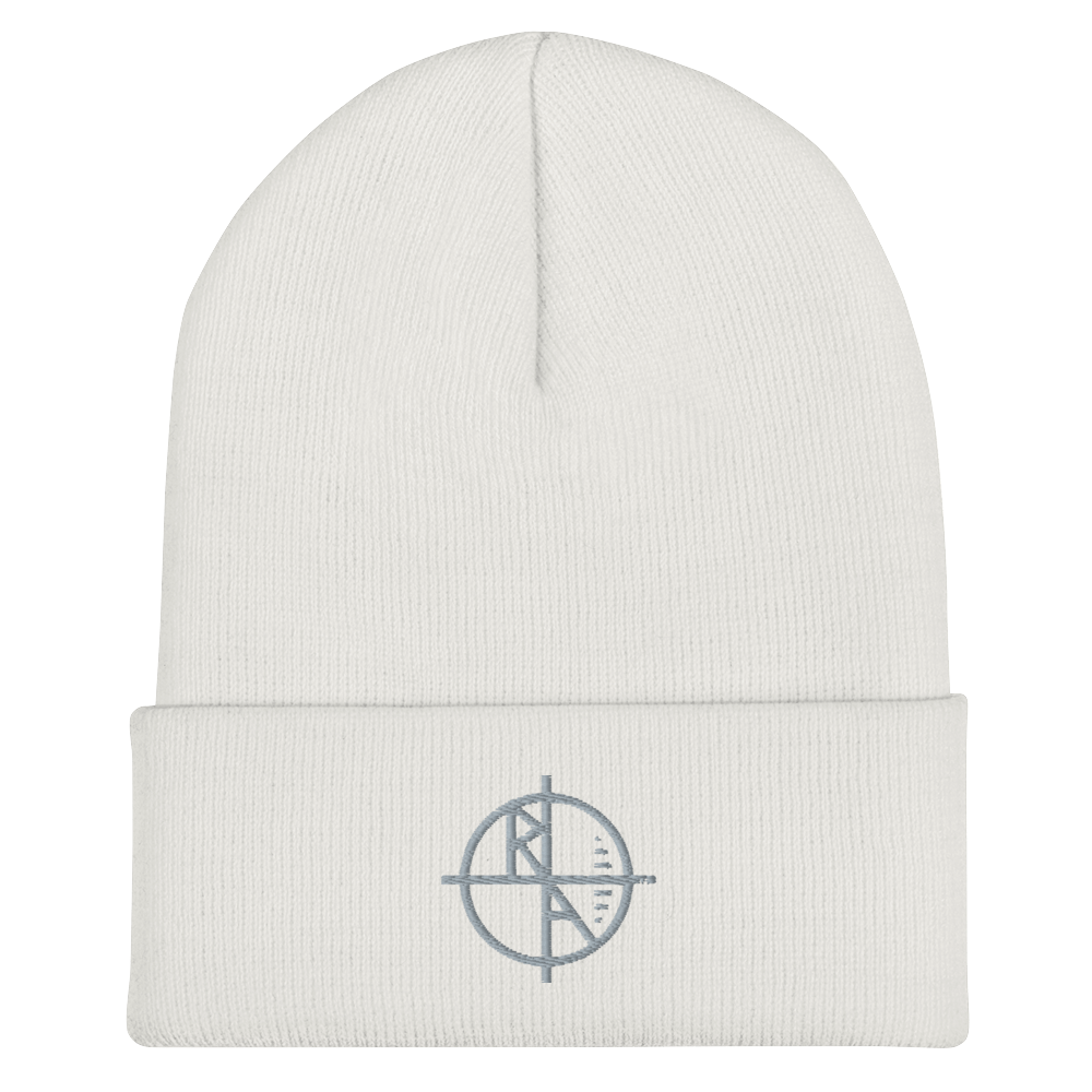 White Cuffed Beanie Gray Logo