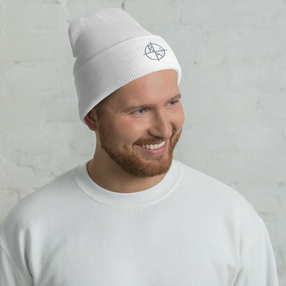 White Cuffed Beanie Gray Logo