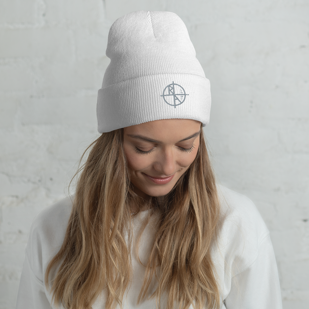 White Cuffed Beanie Gray Logo