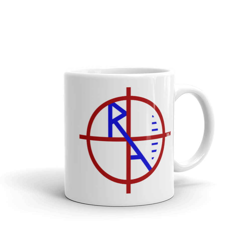 White Mug Red & Blue Logo